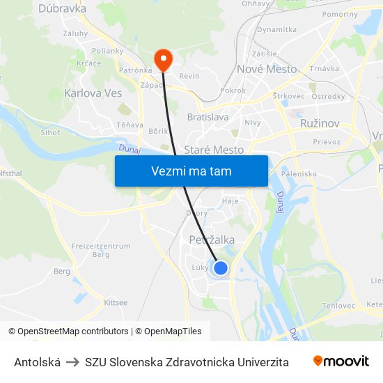 Antolská to SZU Slovenska Zdravotnicka Univerzita map
