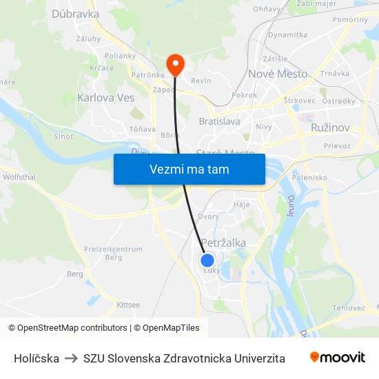 Holíčska to SZU Slovenska Zdravotnicka Univerzita map