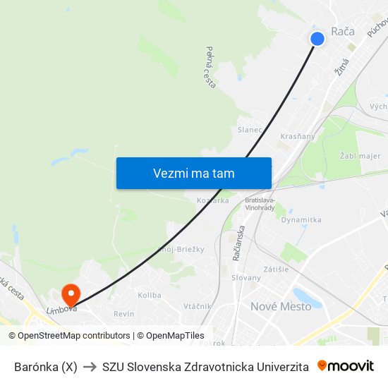 Barónka (X) to SZU Slovenska Zdravotnicka Univerzita map