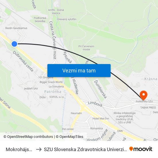 Mokrohájska to SZU Slovenska Zdravotnicka Univerzita map