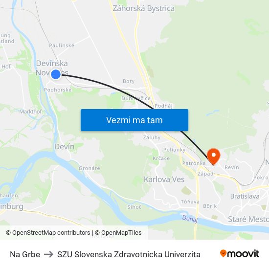 Na Grbe to SZU Slovenska Zdravotnicka Univerzita map