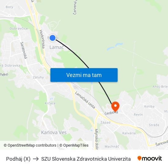 Podháj (X) to SZU Slovenska Zdravotnicka Univerzita map