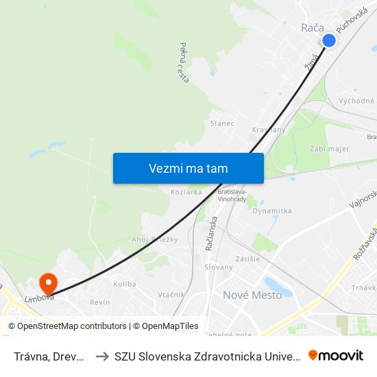 Trávna, Drevona to SZU Slovenska Zdravotnicka Univerzita map