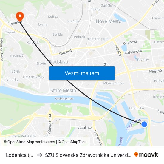 Lodenica (X) to SZU Slovenska Zdravotnicka Univerzita map