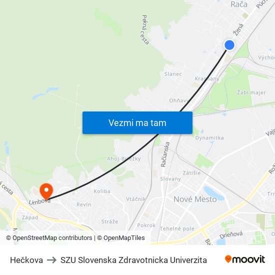 Hečkova to SZU Slovenska Zdravotnicka Univerzita map