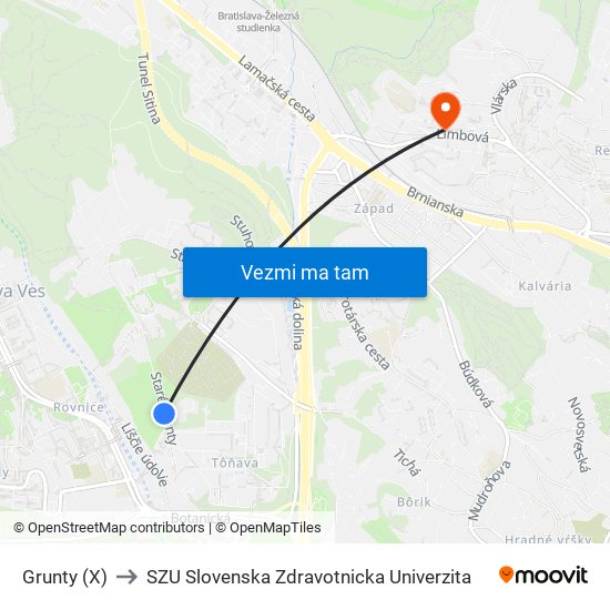 Grunty (X) to SZU Slovenska Zdravotnicka Univerzita map