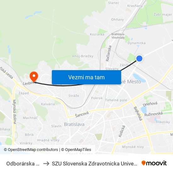 Odborárska (X) to SZU Slovenska Zdravotnicka Univerzita map