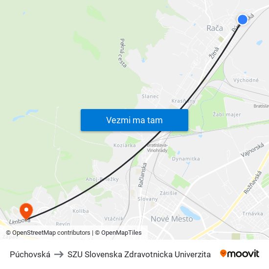 Púchovská to SZU Slovenska Zdravotnicka Univerzita map