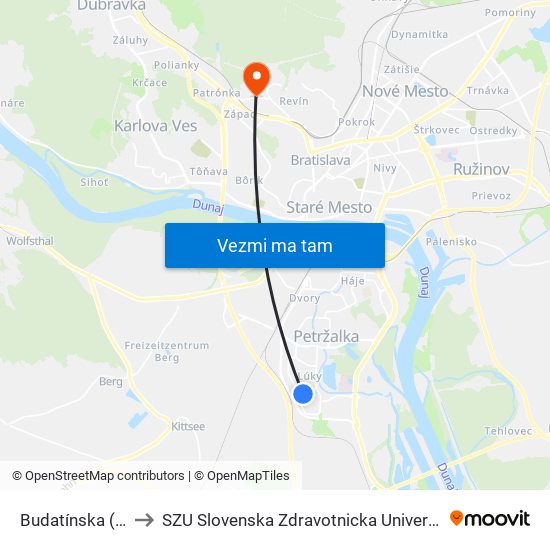 Budatínska (X) to SZU Slovenska Zdravotnicka Univerzita map