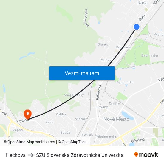 Hečkova to SZU Slovenska Zdravotnicka Univerzita map