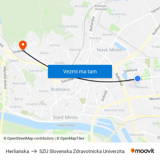 Herlianska to SZU Slovenska Zdravotnicka Univerzita map