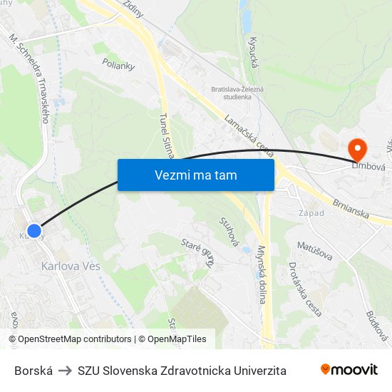 Borská to SZU Slovenska Zdravotnicka Univerzita map