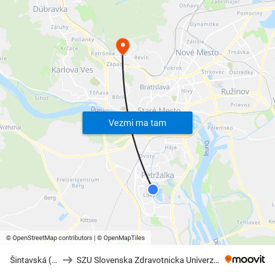 Šintavská (X) to SZU Slovenska Zdravotnicka Univerzita map