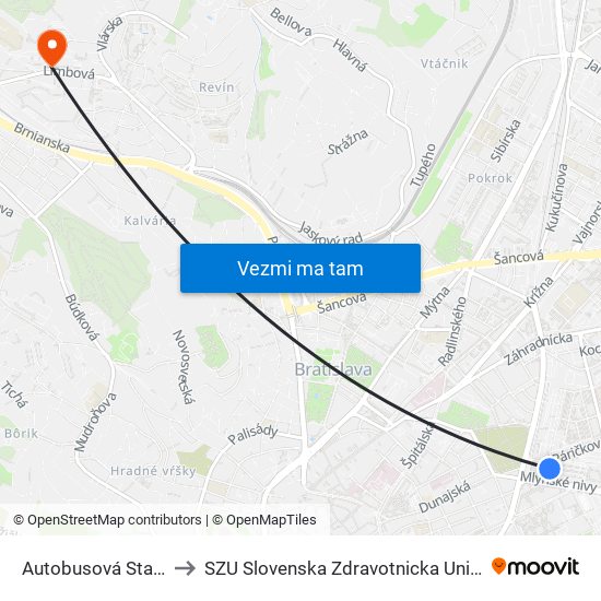 Autobusová Stanica to SZU Slovenska Zdravotnicka Univerzita map