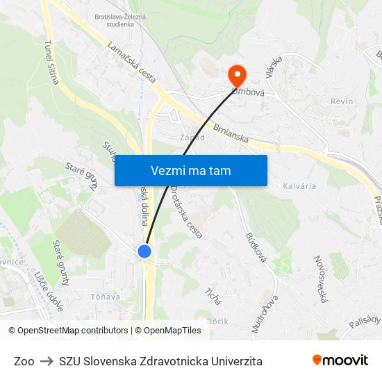 Zoo to SZU Slovenska Zdravotnicka Univerzita map