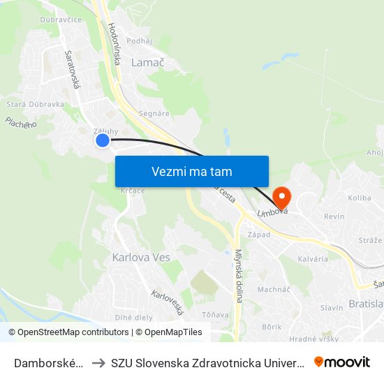 Damborského to SZU Slovenska Zdravotnicka Univerzita map