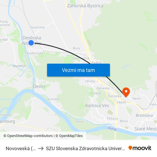 Novoveská (X) to SZU Slovenska Zdravotnicka Univerzita map