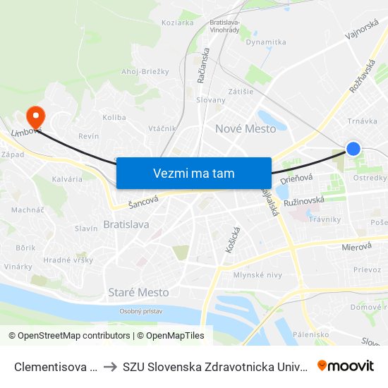 Clementisova (X) to SZU Slovenska Zdravotnicka Univerzita map
