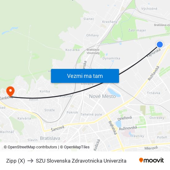 Zipp (X) to SZU Slovenska Zdravotnicka Univerzita map