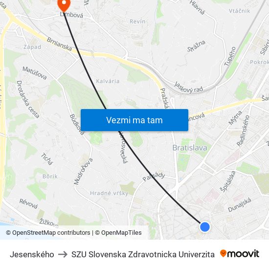 Jesenského to SZU Slovenska Zdravotnicka Univerzita map