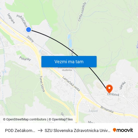 POD Zečákom (X) to SZU Slovenska Zdravotnicka Univerzita map