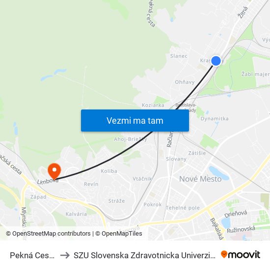 Pekná Cesta to SZU Slovenska Zdravotnicka Univerzita map