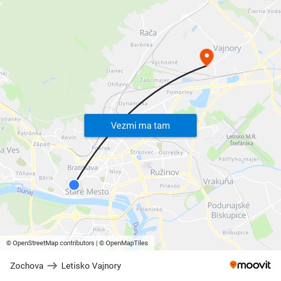 Zochova to Letisko Vajnory map