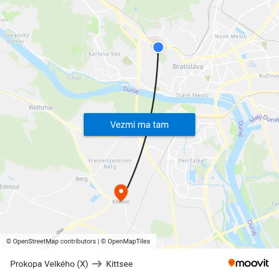 Prokopa Velkého (X) to Kittsee map
