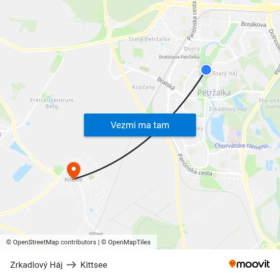 Zrkadlový Háj to Kittsee map