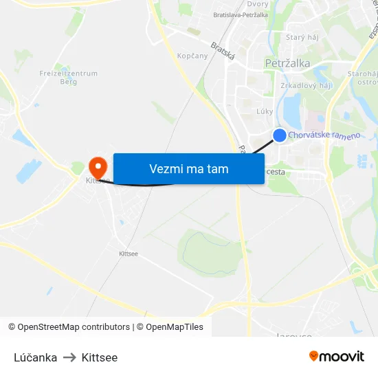 Lúčanka to Kittsee map