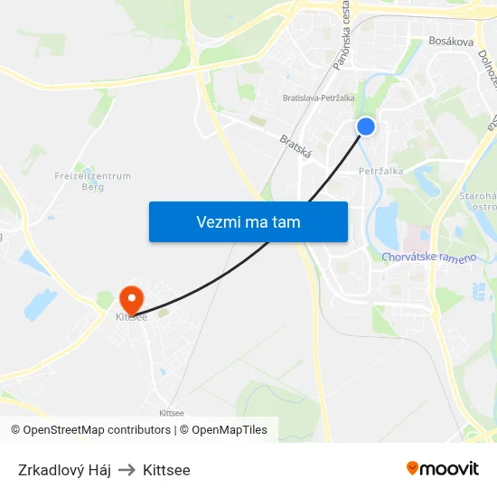 Zrkadlový Háj to Kittsee map