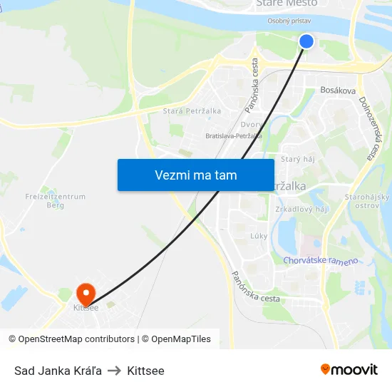 Sad Janka Kráľa to Kittsee map