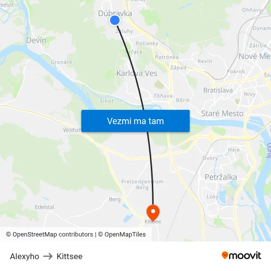 Alexyho to Kittsee map