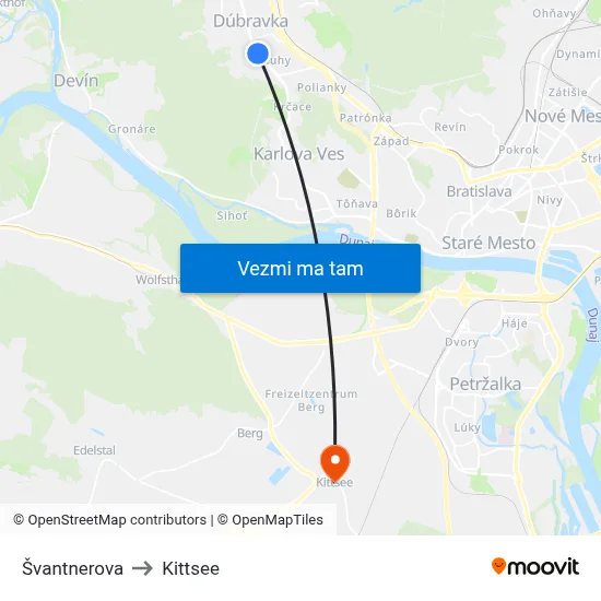 Švantnerova to Kittsee map