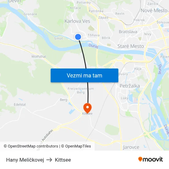 Hany Meličkovej to Kittsee map
