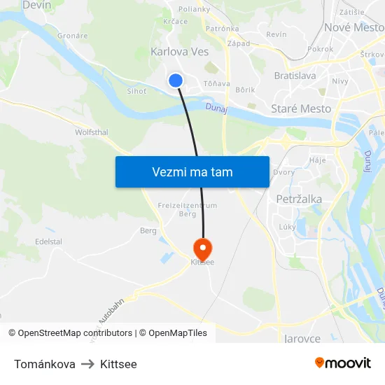 Tománkova to Kittsee map