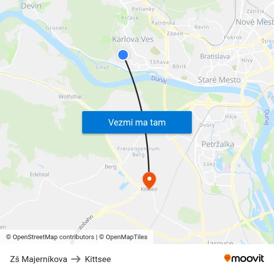 Zš Majerníkova to Kittsee map