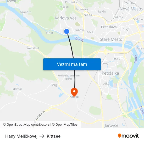 Hany Meličkovej to Kittsee map