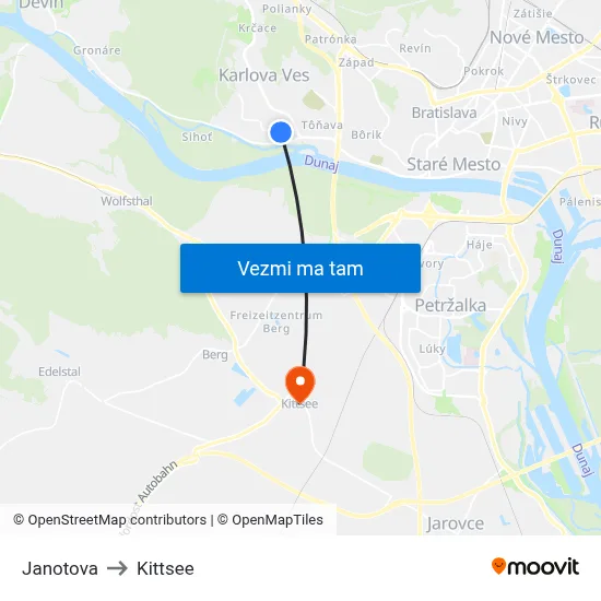 Janotova to Kittsee map