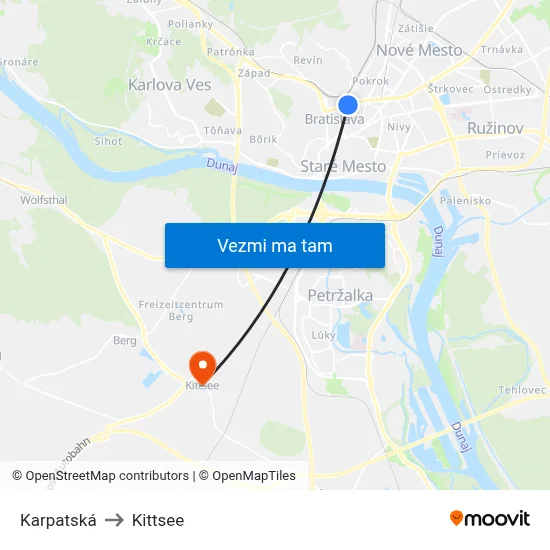 Karpatská to Kittsee map