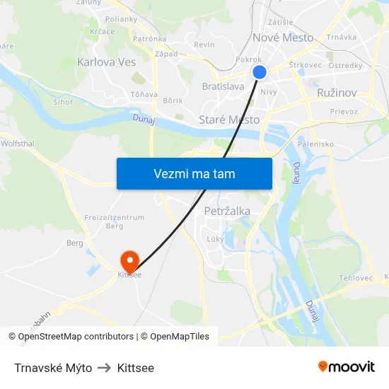 Trnavské Mýto to Kittsee map