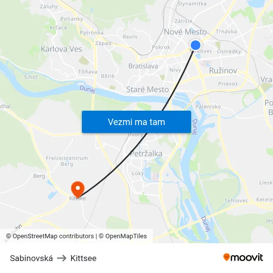 Sabinovská to Kittsee map