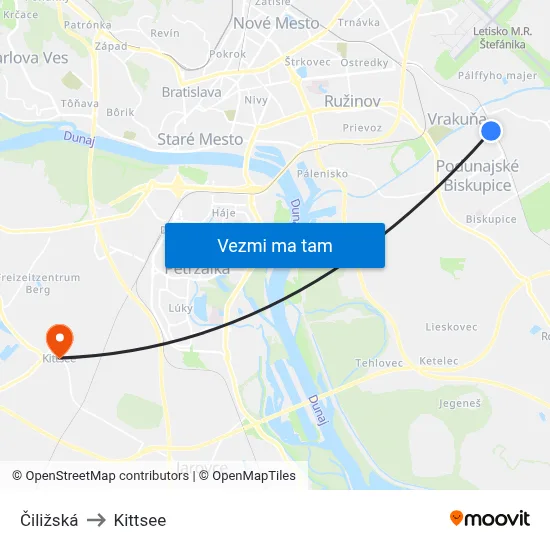 Čiližská to Kittsee map