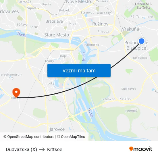 Dudvážska (X) to Kittsee map