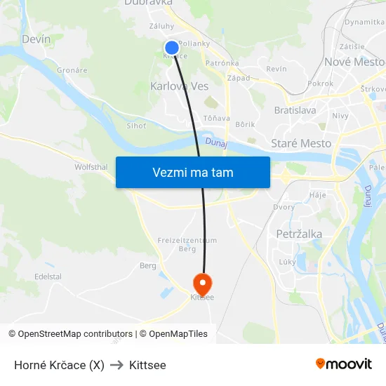 Horné Krčace (X) to Kittsee map