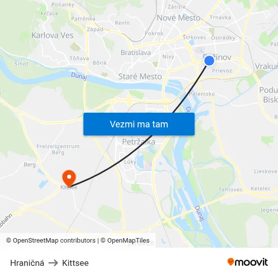 Hraničná to Kittsee map