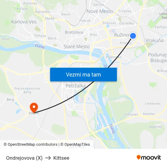 Ondrejovova (X) to Kittsee map