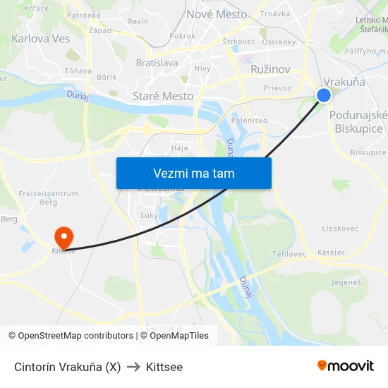 Cintorín Vrakuňa (X) to Kittsee map