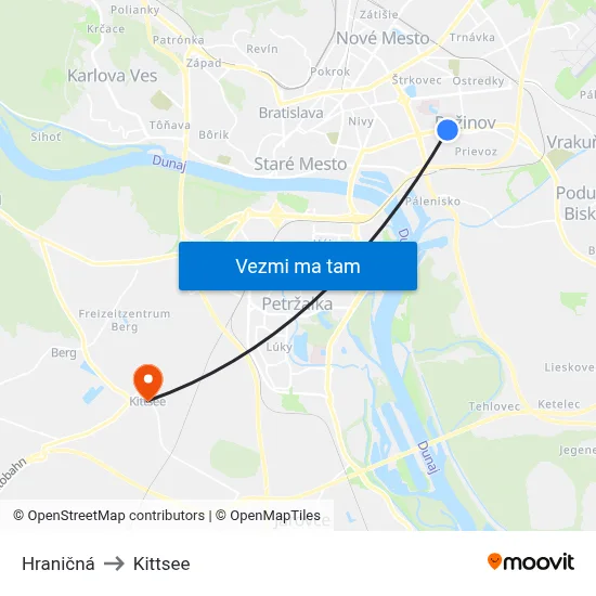 Hraničná to Kittsee map