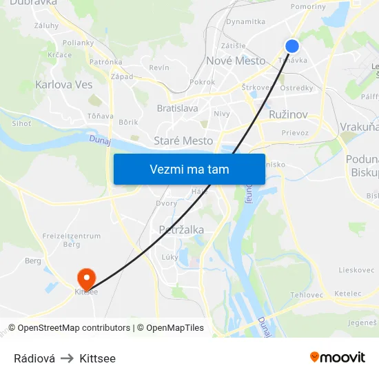 Rádiová to Kittsee map